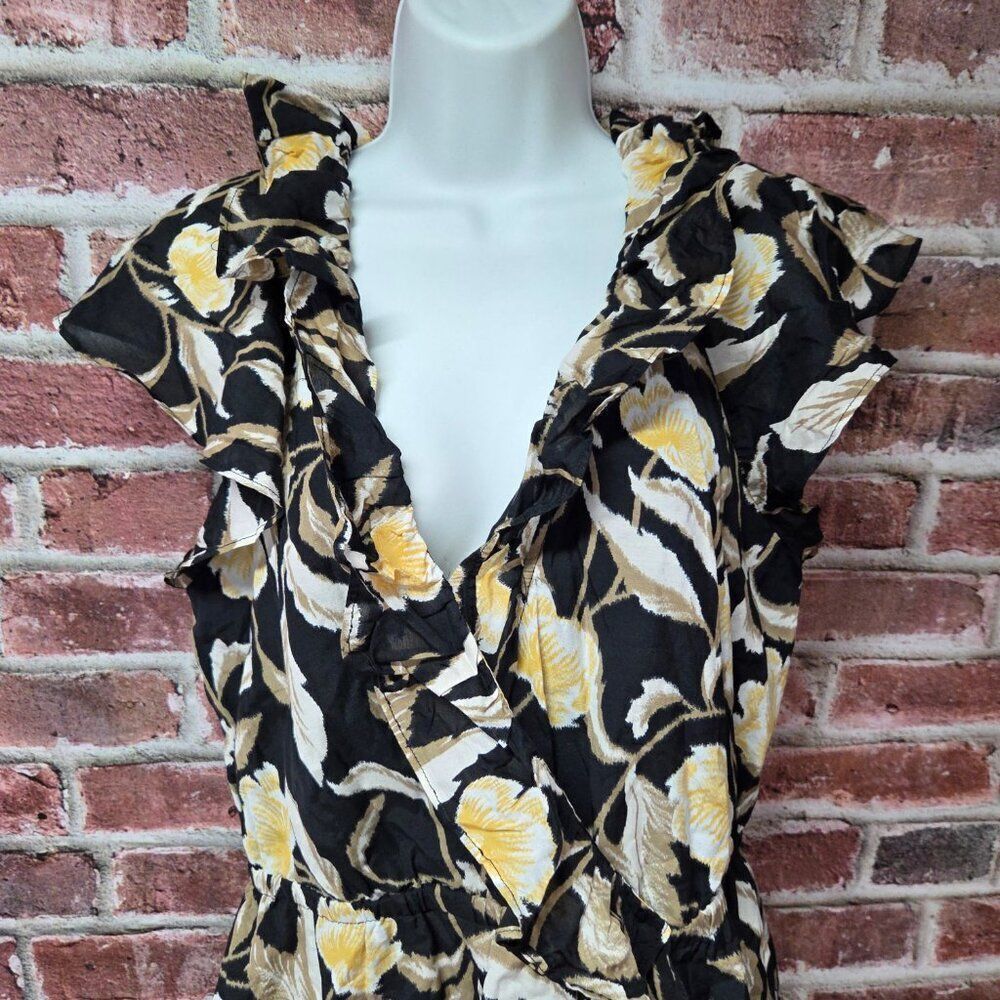 🖤 Universal Thread Black Ruffle V-Neck Mini Dress – Medium A-Line Cotton Blend - Picture 2 of 5